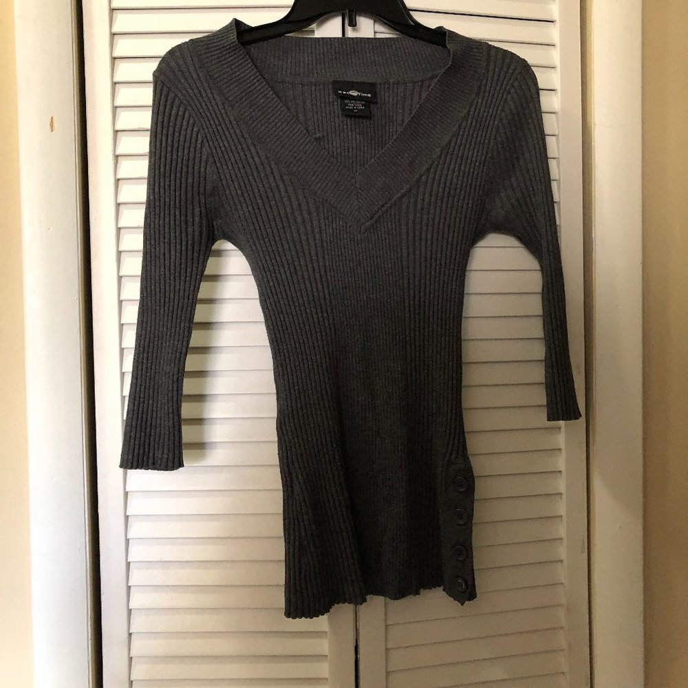 Gray Stretch Ribbed Sweater Long Sleeve,  Good Condition